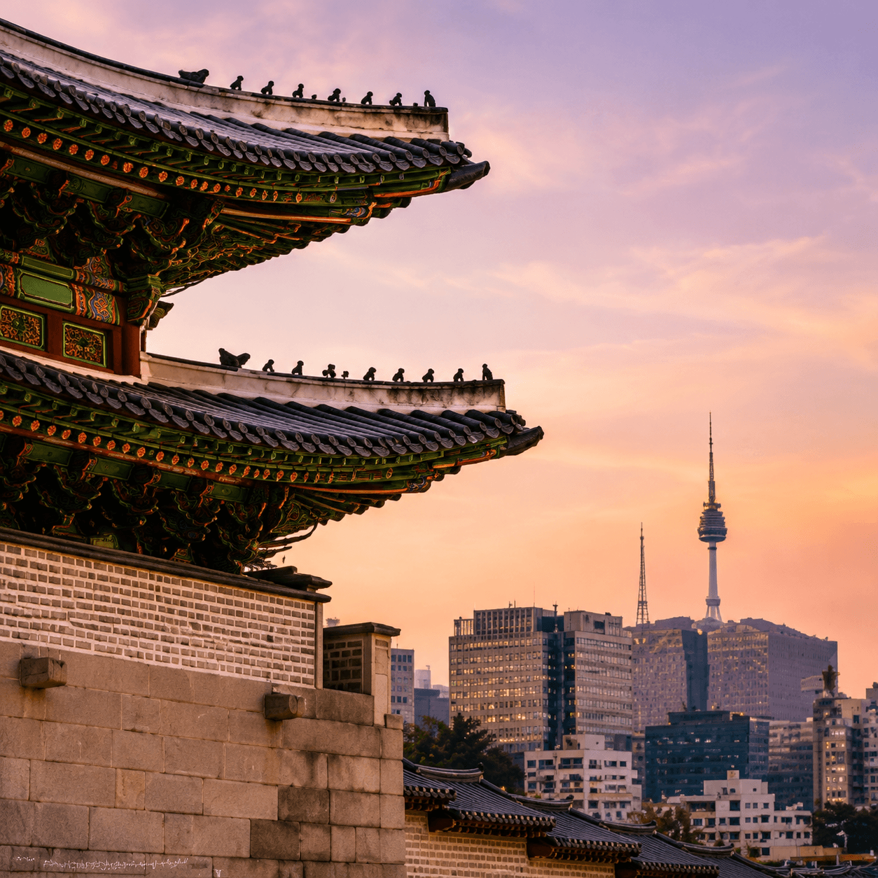 Seoul palace and Namsan Tower scenery